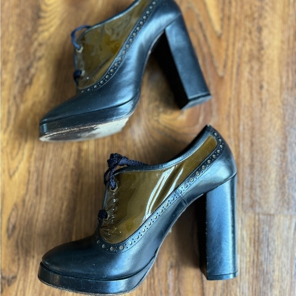 MARC JACOBS black and dark green leather tie up heels (36) - Picture 2 of 6